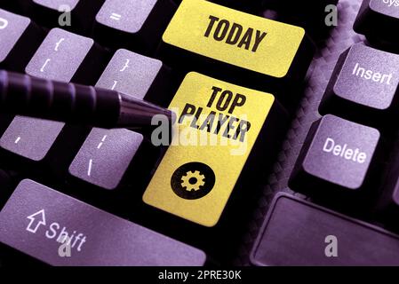 Schild mit Top-Player, Wort geschrieben, um am besten in Sportspiel wie Fußball oder elektronische Stockfoto