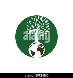 Designvorlage für das Vektorlogo der globalen Kirche. Globe mit Vektorsymbol für Kreuzbaum. Stock Vektor