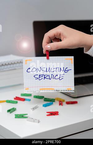 Textunterschrift Präsentation von Consulting ServiceExperts, die Wissen an Dritte gegen Gebühr weitergeben, Word für Experten, die Wissen an Dritte weitergeben Stockfoto