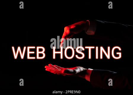 Textzeichen mit Web-Hosting, Word for Business, das den Zugriff auf einen Server ermöglicht, um Daten auf einer Website zu speichern Stockfoto