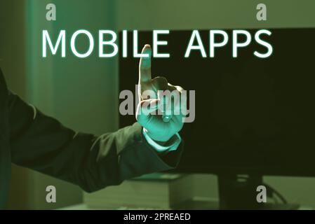 Textunterschrift Präsentation von mobilen Apps, Internetkonzept eine Softwareanwendung, die für Handheld-Geräte entwickelt wurde Stockfoto