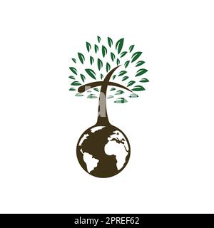 Designvorlage für das Vektorlogo der globalen Kirche. Globe mit Vektorsymbol für Kreuzbaum. Stock Vektor