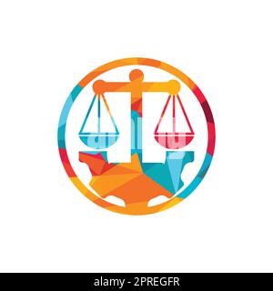 Arbeitsanwaltskanzlei Vektorlogo-Designkonzept. Anwaltskanzlei mit Logo-Vorlage für Ausrüstung. Stock Vektor