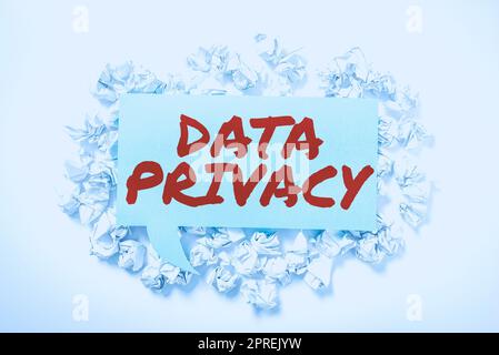 Textüberschrift mit Angaben zum Datenschutz, zum Geschäftskonzept Internetsicherheit und zum digitalen Schutz der Website oder der Landing Homepage Stockfoto