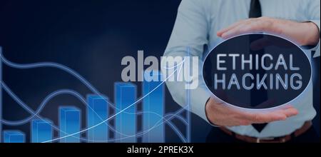 Textunterschrift mit ethischem Hacking, Konzeptfoto ein rechtlicher Versuch, ein Netzwerk für Penetrationstests zu knacken Stockfoto