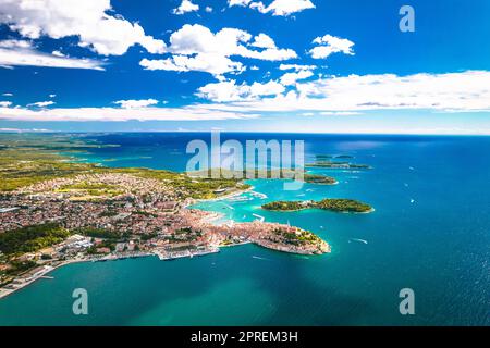 Rovinj Archipel Luftpanorama, Touristenziel in Istrien Region von Kroatien Stockfoto