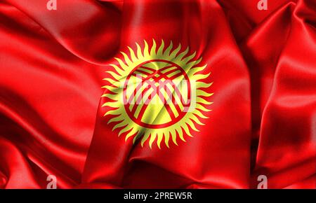 Kyrgyzstan flag - realistic waving fabric flag Stock Photo