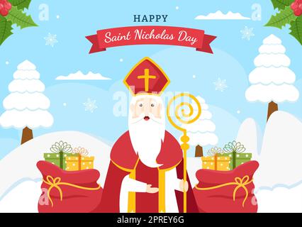 St. Nikolaus Tag oder Sinterklaas Hintergrund Vorlage Hand gezeichnet Cartoon flache Illustration Stockfoto