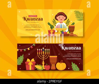 Happy Kwanzaa Holiday African Horizontal Banner Template Handgezeichnete Cartoon Flache Illustration Stockfoto