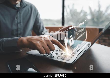 Passwortanmeldung auf der Website für Cybersicherheit des Computers mit einem Schlosssymbol Stockfoto