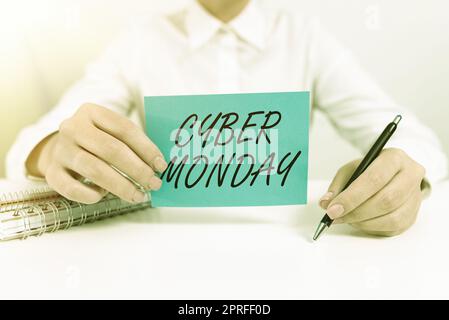 Schild mit Cyber Monday, Word für einen Tag, an dem E-Commerce-Websites bieten ein besonderes Angebot für Käufer Stockfoto