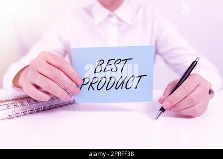 Schild Anzeige Bestes Produkt, Internet-Konzept ein bestimmtes gut, das in seiner Vielfalt sehr geschätzt wird Stockfoto