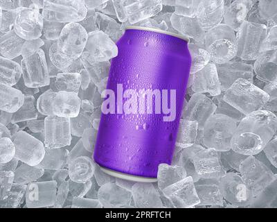 Dose kaltes Getränk, Eiskubea saftig. Erfrischendes Getränk im Sommer Stockfoto