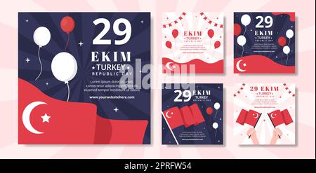 29 Ekim Tag Der Türkei Social Media Post Template Handgezeichnete Cartoon Flache Illustration Stockfoto