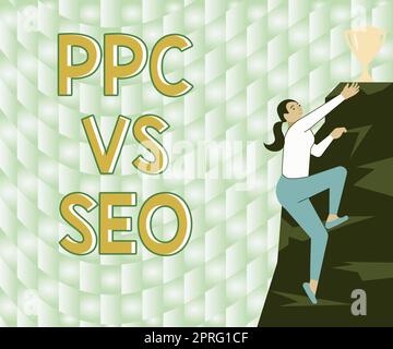 Textunterschrift präsentiert PPC vs Seo, Konzeptfoto Pay per click gegen Suchmaschinen-Optimierungsstrategien Comic Speech Bubble in Bang Shape Rep Stockfoto