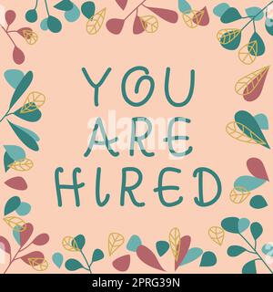 Textschild zeigt an, dass Sie eingestellt sind, Geschäftsidee erhalten und Einladung zu einer Veranstaltung Werden Sie Teil, um einen Geschäftsmann zu feiern, der auf Network Checking Wir verweist Stockfoto