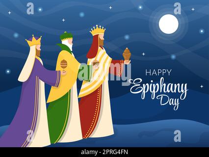 Happy Epiphany Day Template handgezeichnete Cartoon Flat Illustration christliches Fest zum Glauben an die Göttlichkeit Jesu seit seinem Erscheinen in der Welt Stockfoto