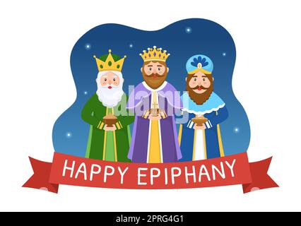 Happy Epiphany Day Template handgezeichnete Cartoon Flat Illustration christliches Fest zum Glauben an die Göttlichkeit Jesu seit seinem Erscheinen in der Welt Stockfoto