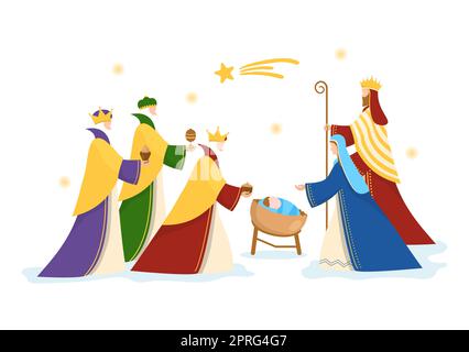 Happy Epiphany Day Template handgezeichnete Cartoon Flat Illustration christliches Fest zum Glauben an die Göttlichkeit Jesu seit seinem Erscheinen in der Welt Stockfoto