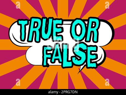 Schreiben, Text wahr oder falsch anzeigen. Wort für Entscheidung zwischen einer Tatsache oder eine Lüge zu erzählen Zweifel Verwirrung Stockfoto