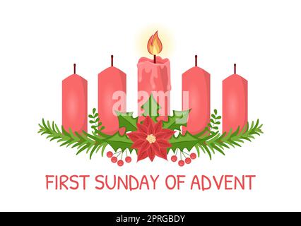 Erster Adventssonntag oder der Beginn eines neuen Kirchenjahres, das am 27. November in der handgezeichneten Vorlage Cartoon Flat Illustration stattfindet Stockfoto