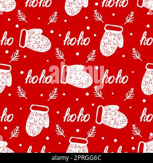 ho ho Weihnachts-Geschenkpapier, nahtloses rotes Weihnachtsmuster Stockfoto