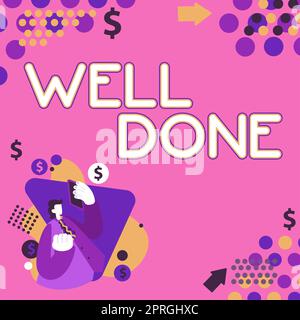 Schreiben Anzeige von Text gut gemacht, Wort auf peform genau und sorgfältig mit Geschick und effizient geschrieben Stockfoto