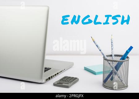 Textunterschrift mit englischer Sprache, Geschäftsidee Mögliche Kommunikation zwischen Ländern die einzige gemeinsame Sprache Stockfoto