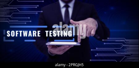 Text mit Inspiration Software Testing, Business Showcase Begrüßen Werbetreibenden, die ein Unternehmen oder eine Einzelperson unterstützen Stockfoto