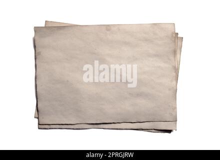 Paar alte Leere antiken Vintage bröckelt Manuskript Papier oder Pergament horizontal ausgerichtete isoliert auf weißem Stockfoto