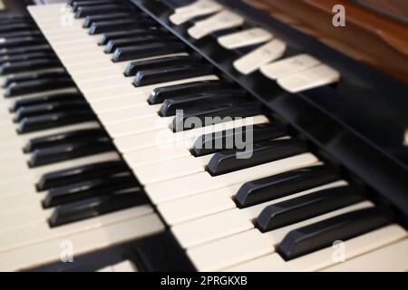 Nahaufnahme einer Klaviertastatur, Stockfoto Stockfoto
