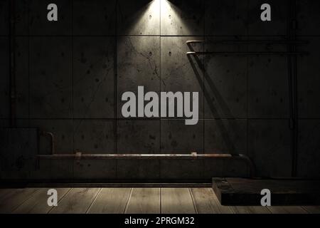 Grunge abstrakter Raum mit urbanem metallischem Hintergrund. 3D Rendern Stockfoto