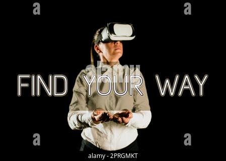 Textbeschriftung Präsentation Finden Sie Ihren Weg. Konzept Bedeutung Suchen Sie nach persönlicher Richtung Zweck Ziel Ziele erreichen Papierpapiere unter Pappe mit wichtigen Informationen. Stockfoto