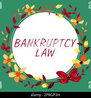 Handschrift Text Insolvenz Gesetz, Wort geschrieben auf anregende kreative Denken Entwicklung neuer Ideen Diskussion Rahmen mit Blättern und Blumen um eine Stockfoto