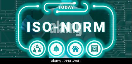 Konzeptionelle Darstellung ISO-Norm, Word für einen akzeptierten Standard oder eine Art und Weise, Dinge zu tun, die am meisten als vereinbart angezeigt werden Stockfoto
