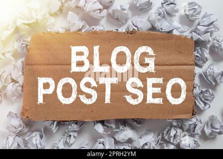 Textüberschrift für Blog Post Seo. Das Wort zur Suchmaschinenoptimierung wurde auf Bloggen in sozialen Netzwerken angewendet Illustration Kollegen klatschen in Office und stimmen derselben Idee zu. Stockfoto