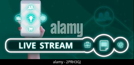 Textzeichen mit Livestream, Internetkonzept zur Übertragung von Video- oder Audiomaterial unter Verwendung des Internets Stockfoto