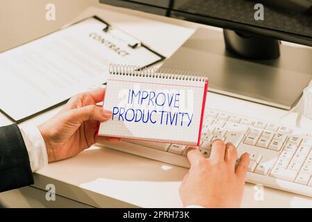 Schilder-Anzeige steigern Sie die Produktivität, Internet-Konzept verbessern die Qualität der Eingabezeit und Leistung Stockfoto