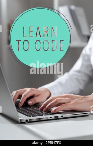 Konzeptuelle Bildunterschrift Lernen Sie Codieren, Geschäftsübersicht Lernen Sie, Software zu schreiben sei ein Computer-Programmierer-Coder Stockfoto