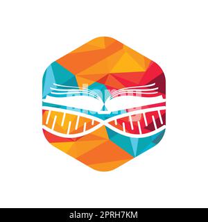 DNA-Buch-Vektor-Logo-Design. Logovorlage für genetische Buchvektoren. Stock Vektor