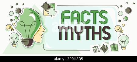 Konzeptionelle Bildunterschrift Fakten Mythen, Geschäftsansatz die Arbeit basiert auf Phantasie und nicht auf echten Unterschieden Stockfoto