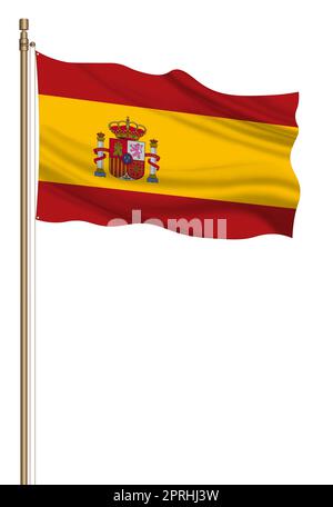 3D Flagge Spaniens auf einer Säule Stockfoto