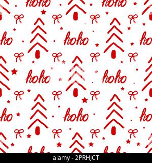 ho ho Weihnachts-Geschenkpapier, nahtloses rotes Weihnachtsmuster Stockfoto