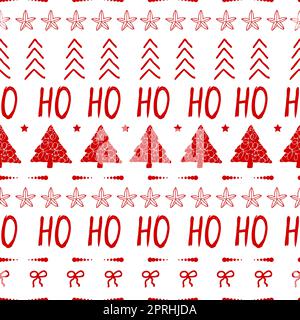 ho ho Weihnachts-Geschenkpapier, nahtloses rotes Weihnachtsmuster Stockfoto