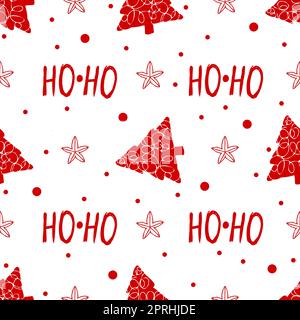 ho ho Weihnachts-Geschenkpapier, nahtloses rotes Weihnachtsmuster Stockfoto