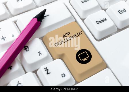 Textunterschrift mit Services für die Anwendungsentwicklung für ein fantastisches mobiles und Web-Erlebnis. Konzept bedeutet Entwicklungsservices für ein fantastisches mobiles und Web-Erlebnis Stockfoto