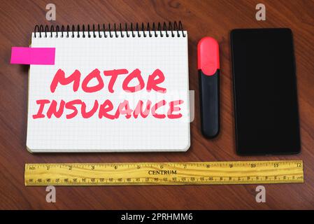Konzeptionelle Anzeige Motorversicherung bietet finanzielle Entschädigung zur Deckung von Verletzungen. Word Wired On bietet eine finanzielle Entschädigung zur Deckung von Verletzungen Stockfoto