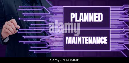 Textschild mit geplanter Wartung. Business Showcase Check-ups werden regelmäßig durchgeführt Stockfoto