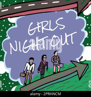 Textüberschrift Prepecting Girls Night Outfreences and free Mentality to the girls in modern era. Unternehmerischer Ansatz Freiheiten und freie Mentalität für Mädchen in der modernen Zeit Stockfoto