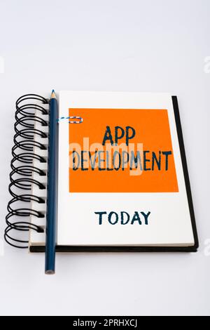 Textunterschrift mit Services für die Anwendungsentwicklung für ein fantastisches mobiles und Web-Erlebnis. Konzeptionelle Entwicklung von Fotos für ein fantastisches mobiles und Web-Erlebnis Stockfoto